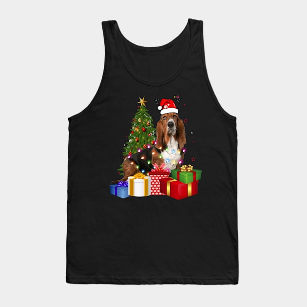Basset Hound Christmas Tree Santa Hat Funny Xmas Gift Dog T-Shirt Tank Top by CoolTees